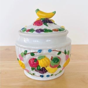 Vintage MCM Kitschy Ceramic Fruity Kitchen Canister 6”